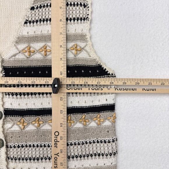 Vintage Sweater Vest Medium‎ Petite Linen Blend Cottagecore Button Front Beaded - Picture 8 of 9